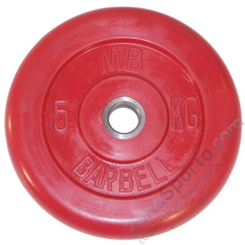 Диск обрезиненый цветной MB Barbell MB50-5 d-50мм 5кг Диск обрезиненый цветной MB Barbell MB50-5 d-50мм 5кг