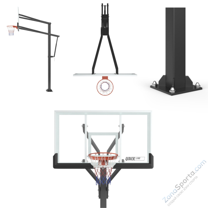 Баскетбольная стойка стационарная Unix Line B-Stand-TG PRO 72x42 R45 H230-305 см Баскетбольная стойка стационарная Unix Line B-Stand-TG PRO 72x42 R45 H230-305 см