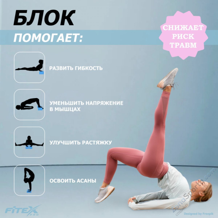 Блок для йоги синий 23х15х7.6 см Fitex FTX-1219 Блок для йоги синий 23х15х7.6 см Fitex FTX-1219