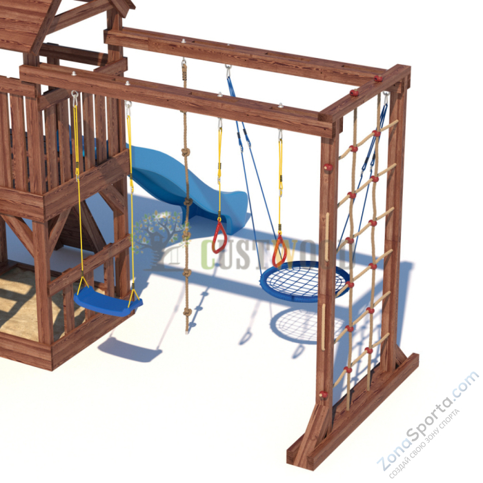 Детская деревянная игровая площадка для улицы дачи CustWood Scout SC10 с большой деревянной крышей Детская деревянная игровая площадка для улицы дачи CustWood Scout SC10 с большой деревянной крышей