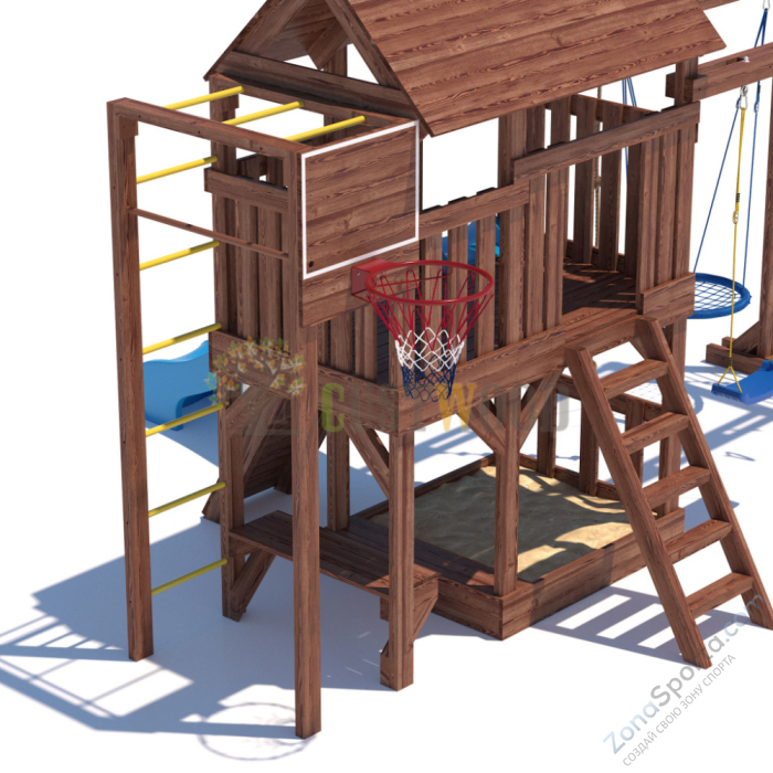 Детская деревянная игровая площадка для улицы дачи CustWood Scout SC10 с большой деревянной крышей Детская деревянная игровая площадка для улицы дачи CustWood Scout SC10 с большой деревянной крышей
