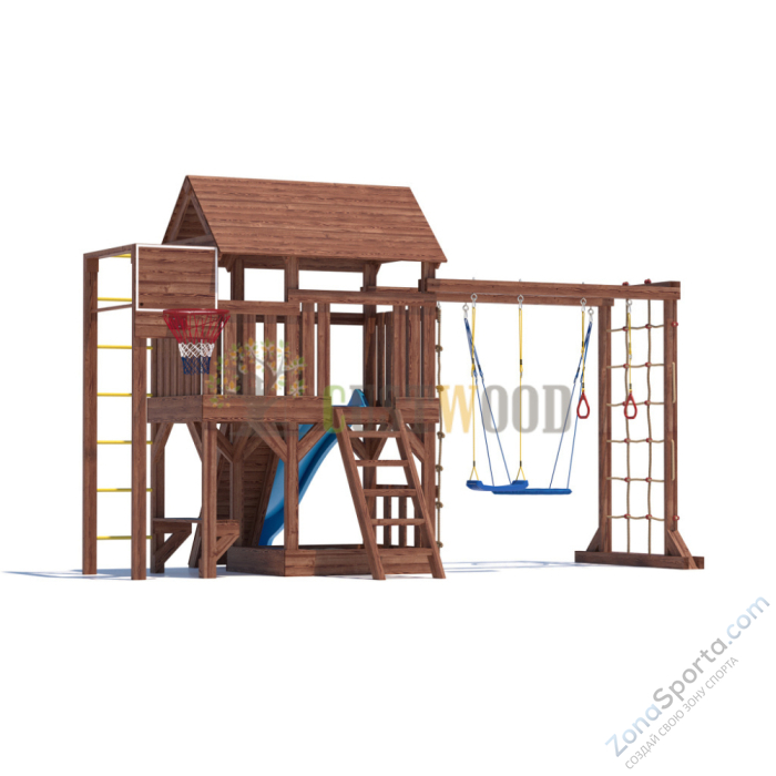 Детская деревянная игровая площадка для улицы дачи CustWood Scout SC10 с большой деревянной крышей Детская деревянная игровая площадка для улицы дачи CustWood Scout SC10 с большой деревянной крышей