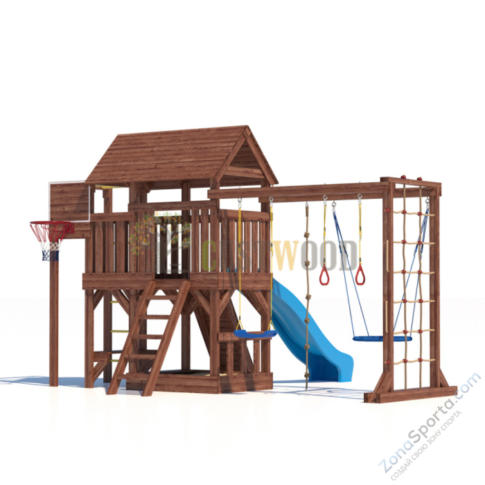 Детская деревянная игровая площадка для улицы дачи CustWood Scout SC10 с большой деревянной крышей Детская деревянная игровая площадка для улицы дачи CustWood Scout SC10 с большой деревянной крышей
