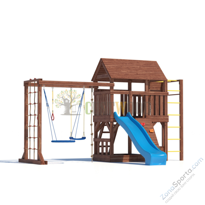 Детская деревянная игровая площадка для улицы дачи CustWood Scout SC10 с большой деревянной крышей Детская деревянная игровая площадка для улицы дачи CustWood Scout SC10 с большой деревянной крышей