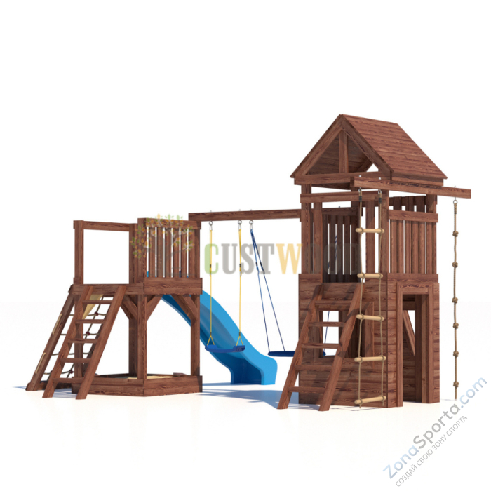 Детская деревянная игровая площадка для улицы дачи CustWood Scout SC9 с деревянной крышей Детская деревянная игровая площадка для улицы дачи CustWood Scout SC9 с деревянной крышей