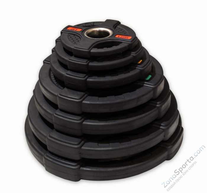 Диск олимпийский обрезиненный черный с двумя хватами Original FitTools FT-2HGP-2,5 2,5 кг Диск олимпийский обрезиненный черный с двумя хватами Original FitTools FT-2HGP-2,5 2,5 кг