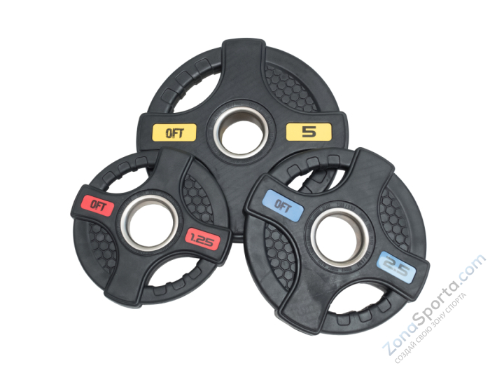 Диск олимпийский обрезиненный черный с двумя хватами Original FitTools FT-2HGP-5 5 кг Диск олимпийский обрезиненный черный с двумя хватами Original FitTools FT-2HGP-5 5 кг