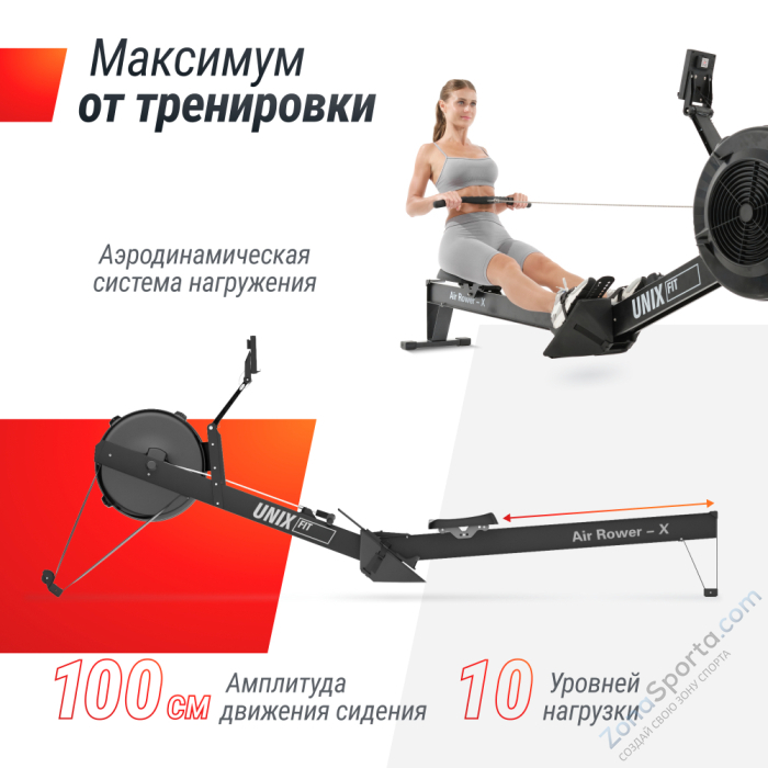 Гребной тренажер Unix Fit Air Rower-X Black Гребной тренажер Unix Fit Air Rower-X Black